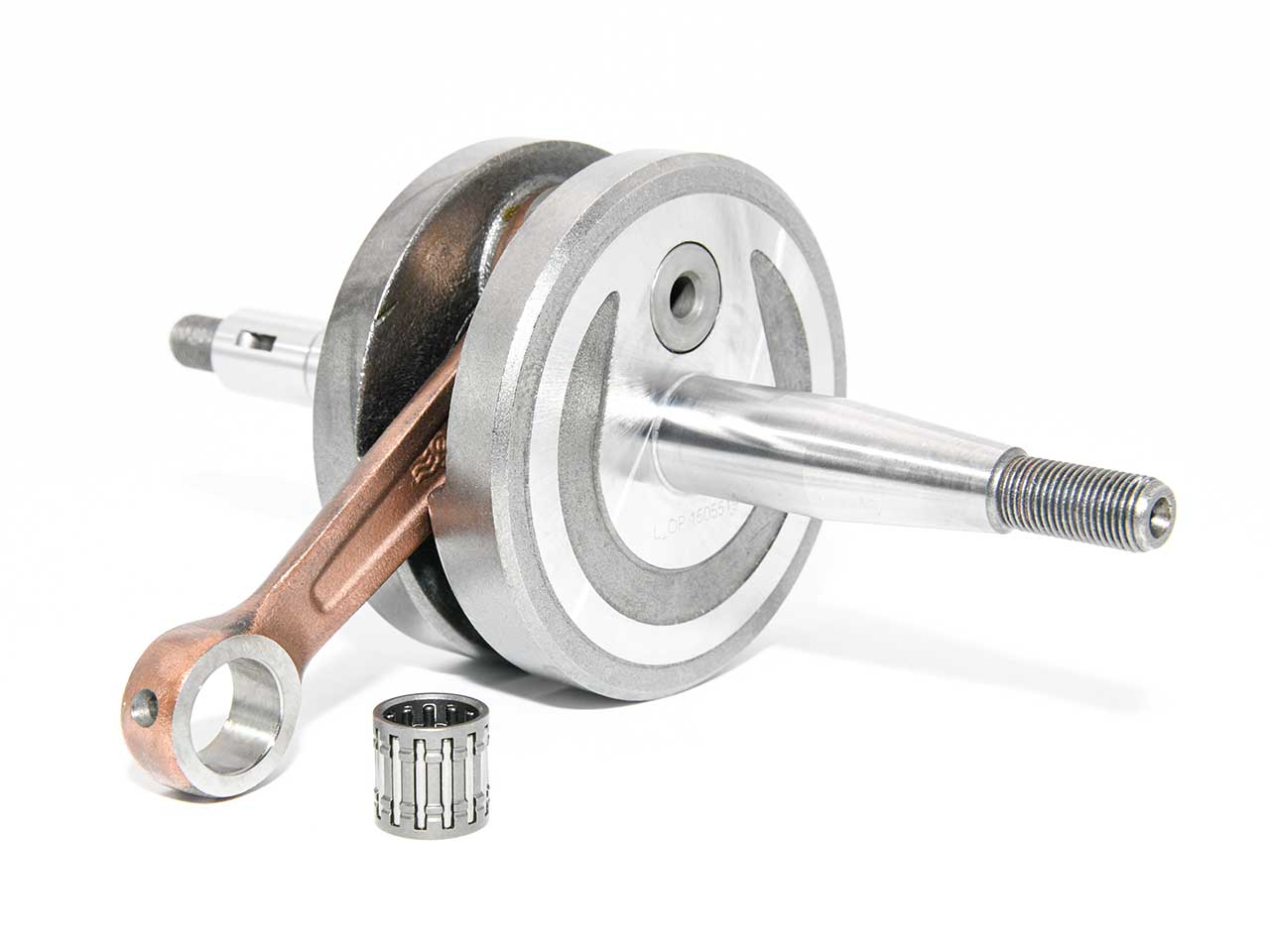 Barikit Kurbelwelle für einen Casal Motor. Eine Pleuelstange mit Hubzapfen und ein Nadellager.