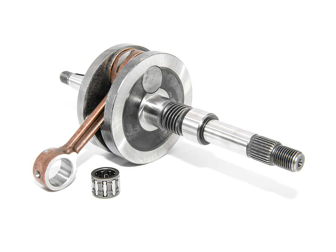 Barikit Kurbelwelle für einen Dealim Message Roller Motor. Eine Pleuelstange mit Hubzapfen und ein Nadellager.