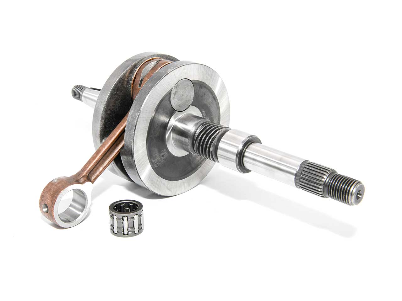 Barikit Kurbelwelle für einen Dealim Message Roller Motor. Eine Pleuelstange mit Hubzapfen und ein Nadellager.