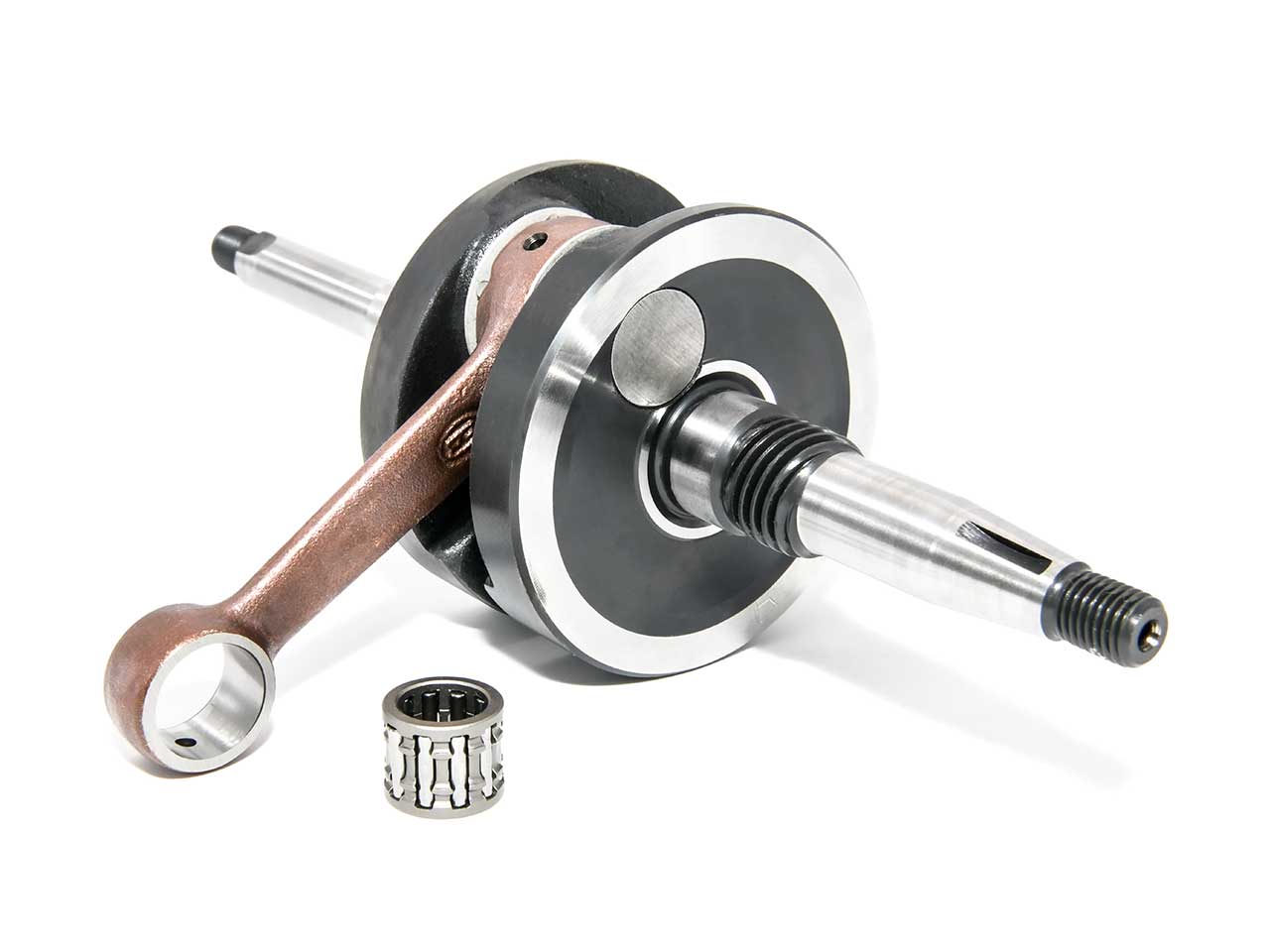 Barikit Kurbelwelle für einen Honda Roller Motor. Eine Pleuelstange mit Hubzapfen und ein Nadellager.