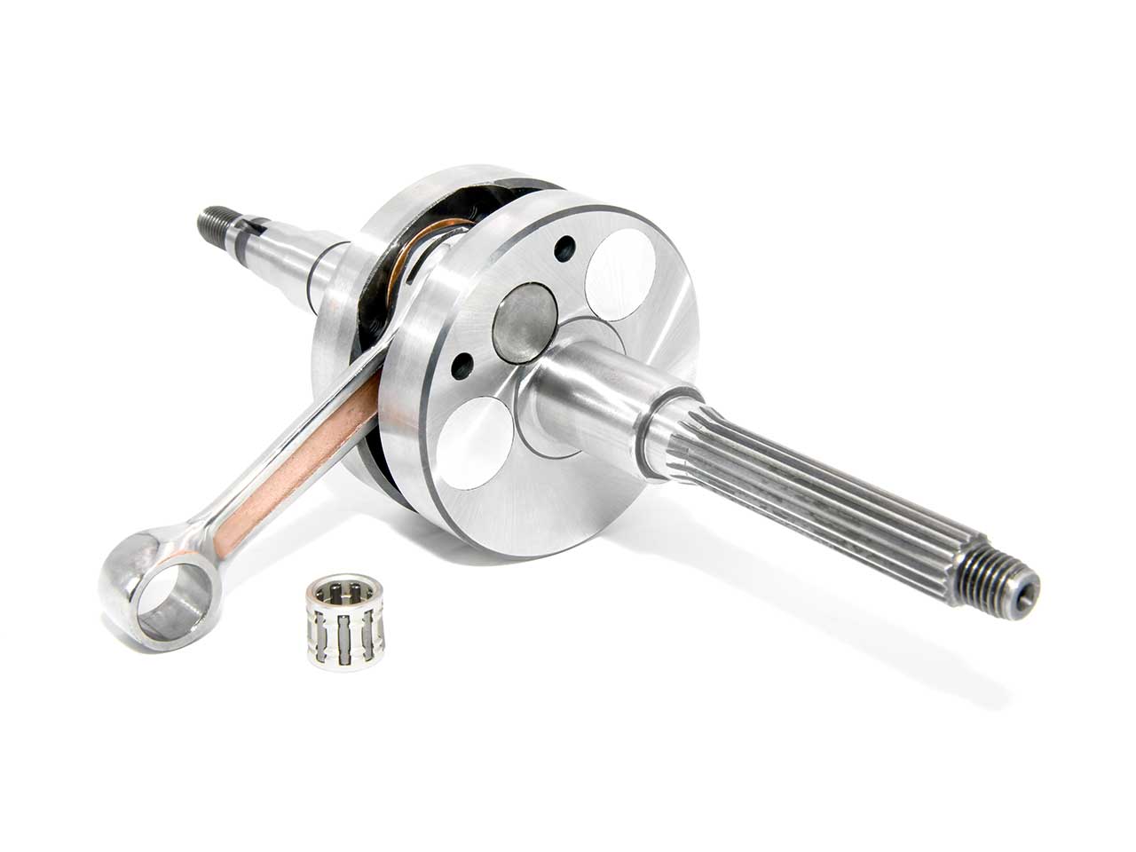 Barikit Kurbelwelle für einen Yamaha Aerox Roller Motor. Eine Pleuelstange mit Hubzapfen und ein Nadellager.