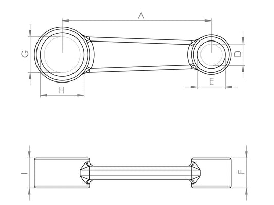 Zeichnung Barikit Pleuel KTM EXC Motor mit Bemaßung.