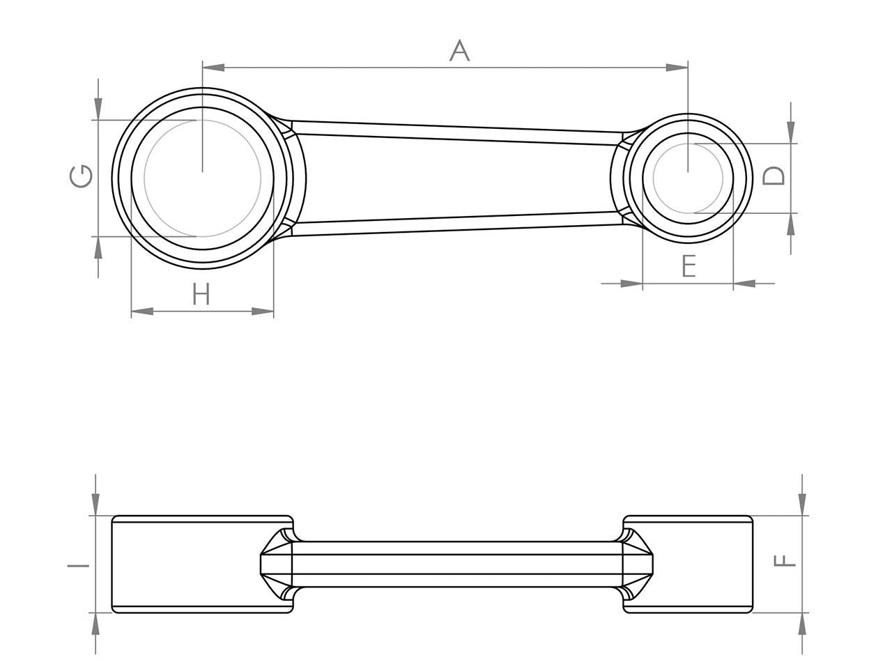 Zeichnung Barikit Pleuel für einen Vespino Motor mit Bemaßung.