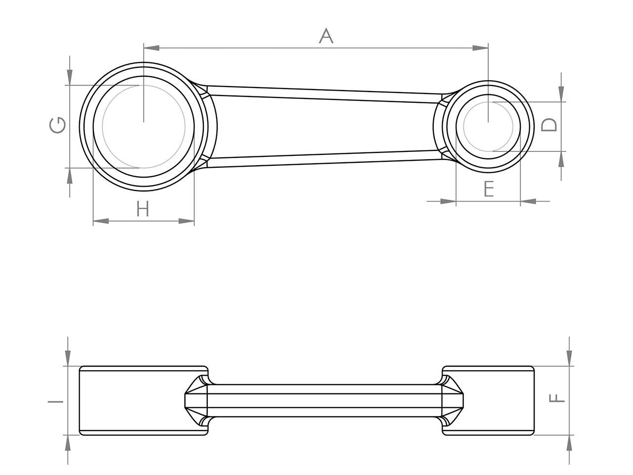 Zeichnung Barikit Pleuel für einen Wallaroo Motor mit Bemaßung.